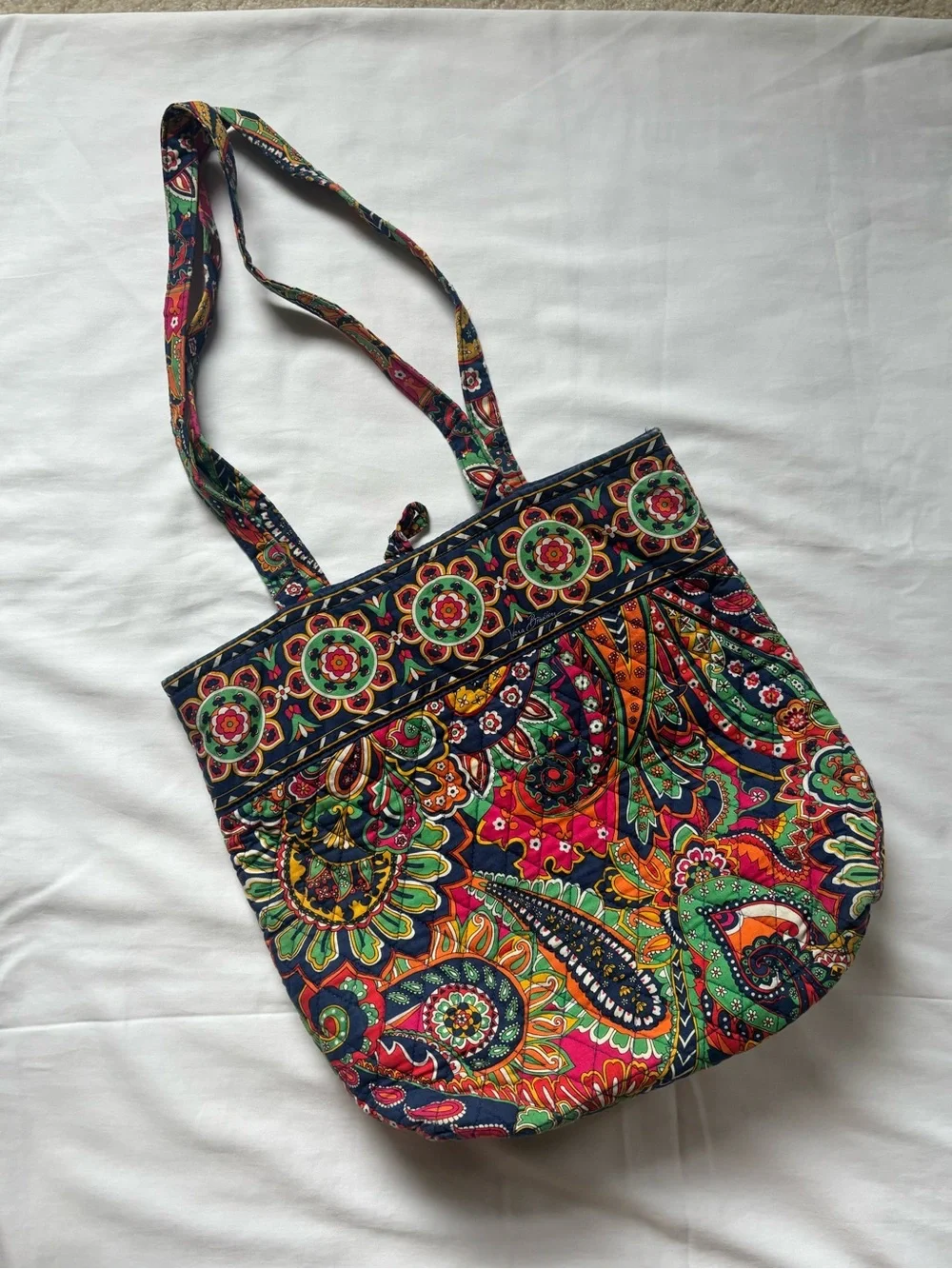 Vera Bradley Paisley Quilted Tote in Green, Pink, Orange & Navy